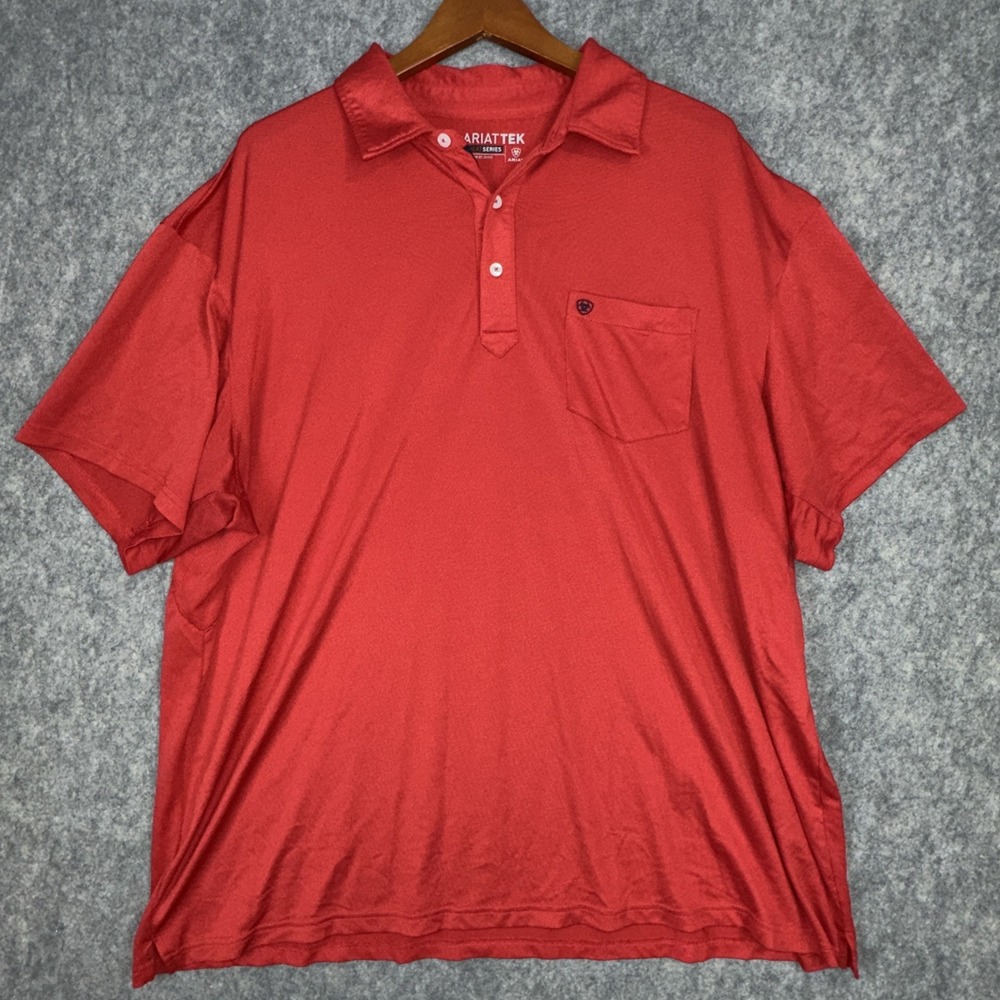 Ariat Tek Shirt Mens XXL Red Polo Heat Series Performance Short Sleeve
